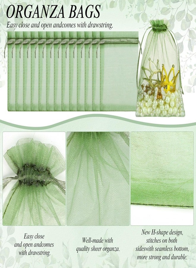 woric 120PCS Sage Green Organza Bags 5 x 7 Inch Mesh Gift Bags with Drawstring Jewelry Bag Candy Bag for Wedding Bridal Shower Baby Shower Birthday Valentine's Day Party Favor - Image 3